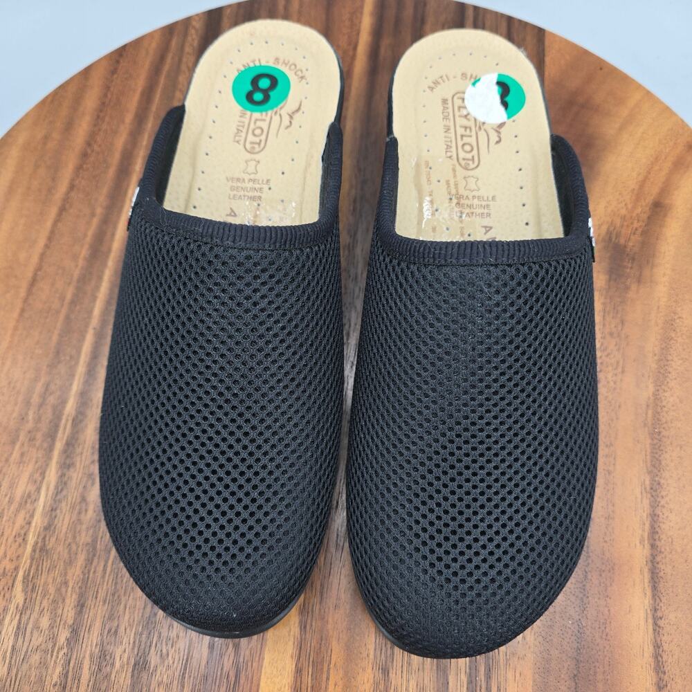 Fly Flot Mules Women's 8 39 Black Mesh Slip On Clogs Comfort Italy Shoes - Picture 5 of 7